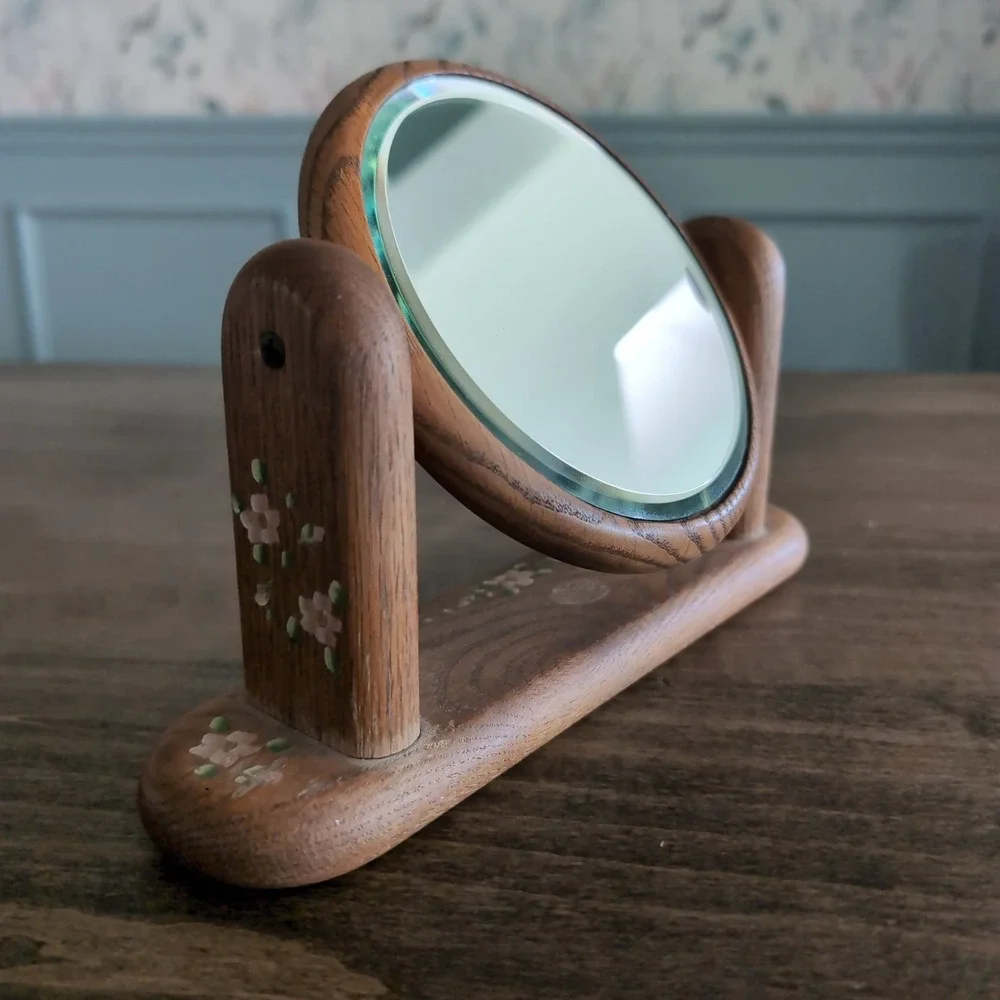 Gale Blashka Vanity‎ Mirror Floral Hand Painted Wood Swivel~ Vintage Dual Sided
